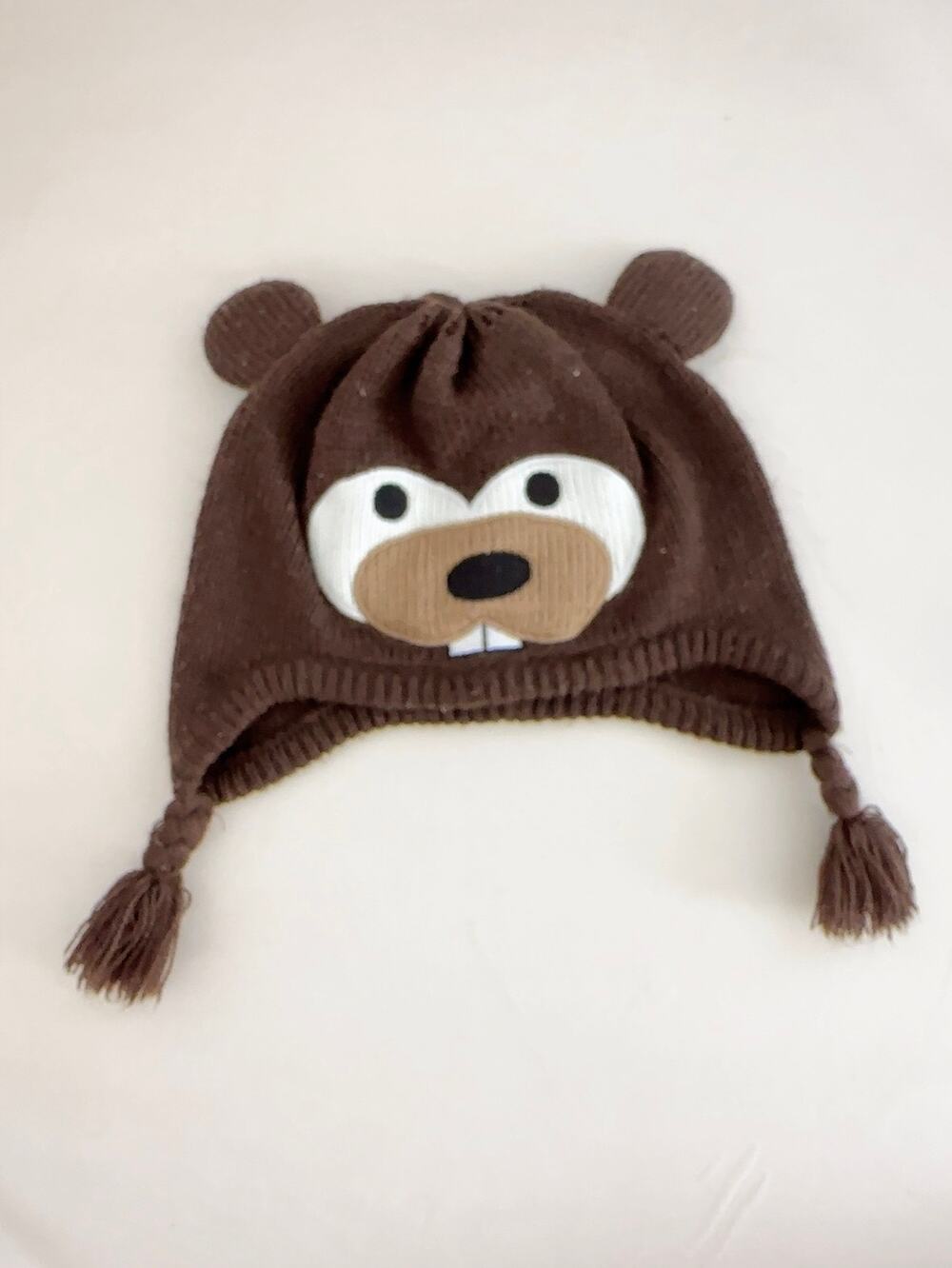 Gymboree Novelty Beaver Knit Beanie Winter Animal Hat Size 8+ EUC